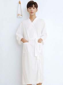 2/1 件华夫格纹理浴袍，男女通用成人和服长袍，秋冬浴袍，寄宿家庭酒店 SPA 浴袍，吸水速干，宽松版型，多色，适用于浴室用品、家居用品、酒店旅行配件、旅行必需品、假日学校用品、返校用品 - 彩色 - 查看 8