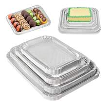 10pcs Disposable Silver Paper Trays, Thickened Oil-Proof Rectangular Cake Boards, Reinforced Base, Suitable For Elegant Dessert Table Display, Cupcake Presentation, Birthday Parties, Weddings And More - Silver - View 2