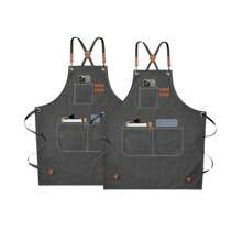 Heavy Duty Chef Apron For Men & Women - Cotton Canvas Crossback Design With Large Pockets - Adjustable Neck & Waist - Xám - Xem 2