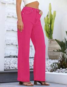 Jeans High Waisted Straight Leg Loose Jeanshalloween - 玫紅色 - 查看 9