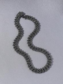 1 Set de Collar y Pulsera con Estilo Hip Hop Clásico, Totalmente Cubierto de Diamantes Rhinestone y Parches - Estilo A - Ver 8