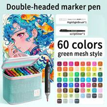 1pc 60 Colors Dual-Tip Permanent Marker Pens, Oil-Based Art Supplies For Students, Anime Design, Drawing, Painting, Suitable For Elementary School, Children, Preschool
