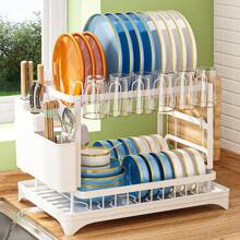 2 Tier Dish Drying Rack Dish Drainers For Kitchen Counter Storage Cutlery Holder Home Carbon Steel For Dishes,Cups,Bowls - White - View 12