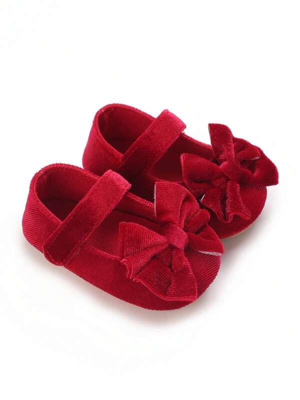 1 Paar Babymädchen süße Schleife Dekor Flache Schuhe, weiche Gummisohle rutschfeste Vorläufer Schuhe, 0-1 Jahre alt, Frühling/Herbst