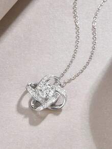 1pc Minimalist Bridal Elegant Versatile Crystal Clavicle Chain - Eternal Love Pendant Necklace, Suitable For Women's Daily/Date Wear - Silver - View 3