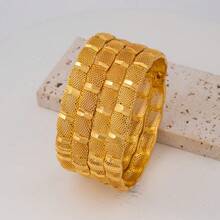 1 件 24K 镀金女士时尚手链，非洲//尼日利亚传统奢华开口手镯，适合新娘婚礼派对，珠宝配饰 - 金色 - 查看 8