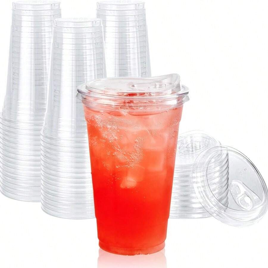 20/50pcs 16oz Disposable Plastic Cups With Lids - Multipurpose Clear Cups For Cold Drinks, Suitable For Beverages, Coffee, Soda, Juice, Milkshakes, Ideal For Parties, Weddings, Holidays, Picnics, Travel And Events