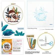 11CT Embroidery Kit With Various Patterns Like Mushrooms And Pine Trees, Includes Embroidery Hoop, Threads, Needles, Suitable For Beginners, Forest & Plant Themed Home Decor Embroidery