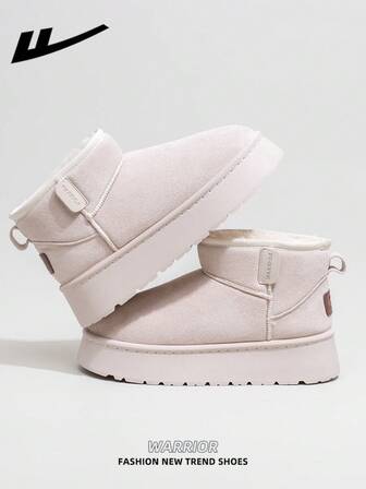  WARRIOR 1 Pair Women's Warm Thick Snow Boots, 2025 Autumn/Winter New Arrival, Tube Design, Thick Sole, Fashionable Short Tube Boots, Slip-On, Outdoor Winter Shoes