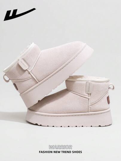  WARRIOR 1 双女式保暖厚雪地靴，2025 秋冬新品，筒形设计，厚底，时尚短筒靴，一脚蹬，户外冬鞋