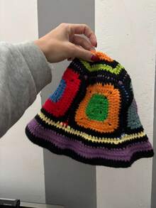 1pc Women Colorful Crochet Y2K Fisherman Bucket Hat, Suitable For Daily Wear (Random Color) - Multicolor - View 11