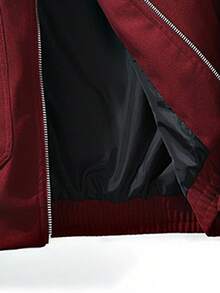 1pc Men's Fashionable Burgundy Jacket With Contrast Collar Design, Eye-Catching Zipper And Large Pockets, Crisp Fabric, Suitable For Young Men's Casual Outings, Street Wear And Neighborhoods To Showcase Personal Style