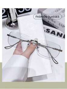 1 Pair Fashionable Frameless Square Clear Lens Glasses, Unisex Computer, Reading, Gaming, TV, Phone Glasses
