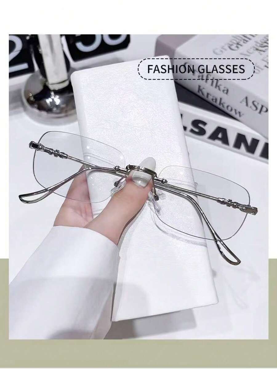 1 Pair Fashionable Frameless Square Clear Lens Glasses, Unisex Computer, Reading, Gaming, TV, Phone Glasses
