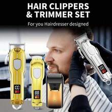 Hair Clippers For Men , Beard Trimmer Kits & Sets, Electric Shavers, Hair Clippers & Trimmer T-Blade, For Barber,Home For Gifts - 金色 - 查看 3