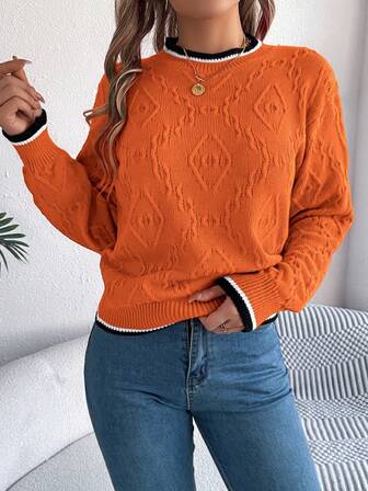 Suéter de mujer con bloques de color para otoño e invierno, cuello redondo, manga larga, jersey de punto para resort, vacaciones, acogedor y Halloween