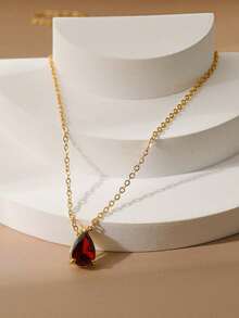 1pc Custom Birthstone Necklace, Zirconia Tear-Drop, Heart Square Gemstone Personalized Birthday Gift, Mom Gift, Best Friend Gift