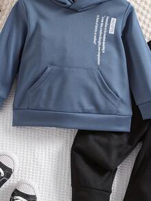 0-3 Years Old Toddler Boys' Long Sleeve Hoodie Sweatshirt And Casual Pants Set, Infant Letter Print Sportswear For Autumn/Winter - Blue - View 7