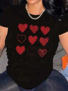 Camiseta de música country para mujeres de talla grande - Camiseta gráfica de whisky de Tennessee, fresa y vino con corazones rojos, camiseta casual de manga corta elástica con cuello redondo, lavable a máquina, comodidad para todas las estaciones, camisetas de canciones country, suéter cómodo, camiseta con patrón de corazón, material no transparente - Negro - Ver 1