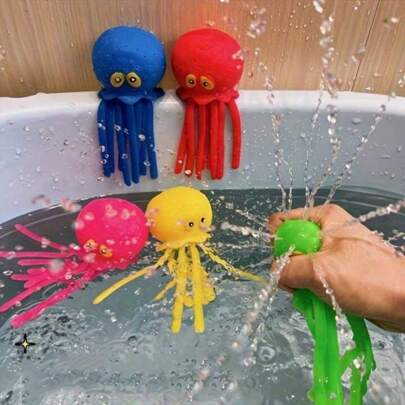 1pc/4pcs Octopus Squeeze Toy, Baby Bath Water Toy, Shower Sprinkler Octopus, Spray Water Stress Relief Toy, Essential Baby Bath Toy, Cute Children Floating Toy, Gift For Boys And Girls