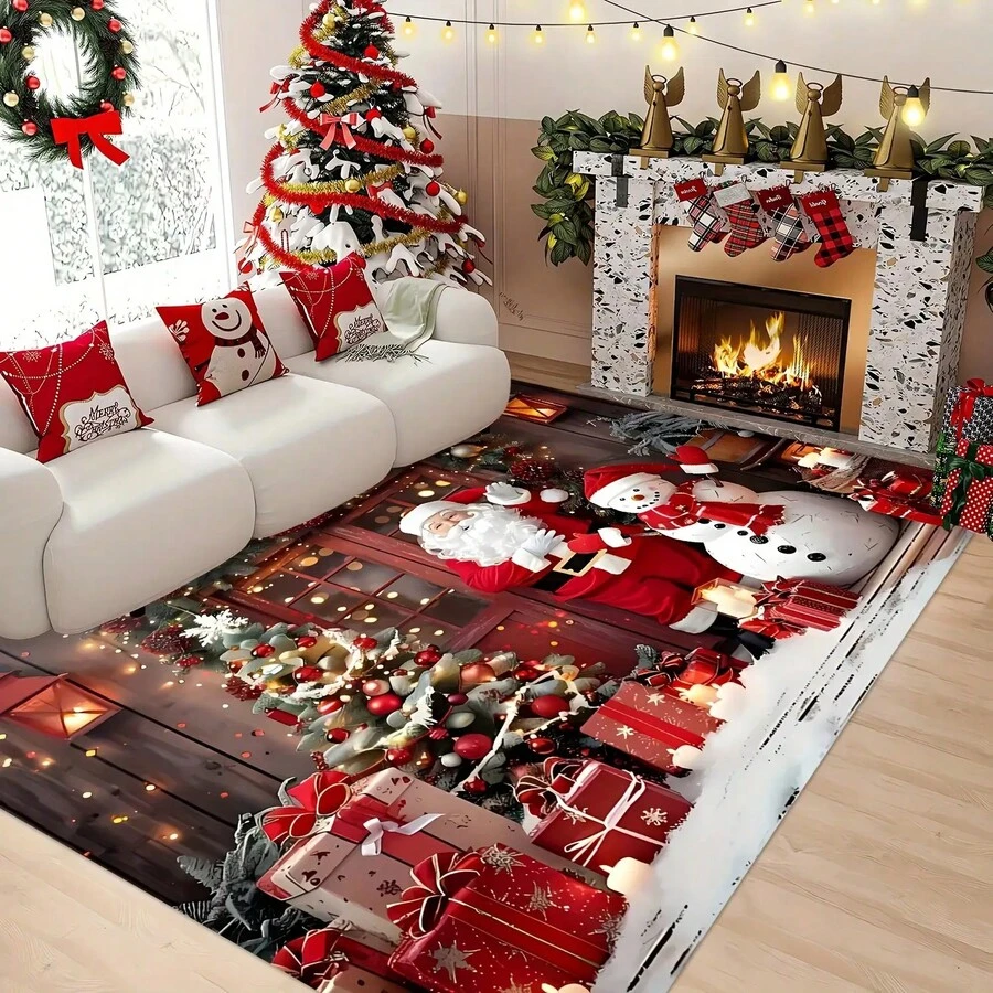 Christmas Santa Claus And Snowman, Christmas, Christmas Gift Decoration, Mat - Living Room Coffee Table Mat, Bedroom, Entrance Doormat And Dining Room, Outdoor Terrace, Garden And Courtyard Area Rug For Room, Decorations, Premium + 1. 19 Cm Per Square Meter 590g.