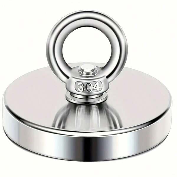 [350 lbs Zugkraft Seltene Erden Magnet] 350 lbs Zugkraft Seltene Erden Magnet, 1 Stück 2.36" rostbeständiger Stahl Angelmagnet mit Aufhängeöse | Tiefsee & Süßwasser Rettung, Magnetangel Set | Runder, robuster Magnet für Magnetangeln