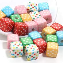 10入組/包帶直孔的亞克力方格珠子，適用於手鐲，項鍊，手機吊飾，頭帶，髮帶，DIY珠寶製作材料 - 棋盤格珠子 - 查看 8