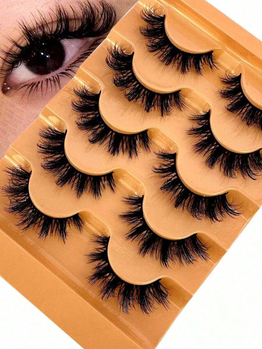 5 Pairs 5d Volume False Eyelashes, Fluffy Russian Big Curling Imitation Mink Hair Eyelashes Strip Lashes, Lashes, Eyelashes, Lashes - 彩色 - 查看 1