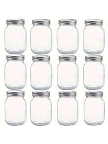 玻璃梅森罐、玻璃储物罐、酱料罐，带普通盖子，适用于盛装果酱、沙拉酱、蜂蜜等，可用作婴儿派对/婚礼礼物、厨房小工具、经济实惠的厨房配件 - 彩色 - 查看 12