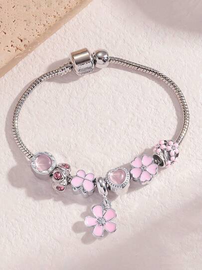 1pc Minimalist Hollow Beaded Pendant Bracelet, Multi-Element Bracelet, Decorated With Hedgehog, Rabbit, Star Moon, Butterfly, Watermelon Beads, Circling Star DIY Creative Bracelet, Adjustable Lobster Clasp