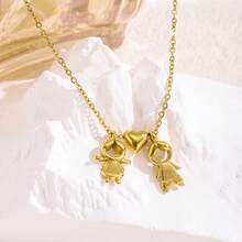 New 18K Stainless Steel Jewelry Cross-Border Boy Girl Family Pendant Necklace Gold Plated Love Clavicle Chain - menino e menina - 查看 1
