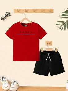 Conjunto Infantil Menino Camiseta e Bermuda Roupa Criança Masculino Verão - Vermelho - Visão 1