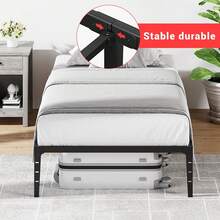 Twin Size Platform Bed Frame, Base de Cama Individual de Metal Altura, Estructura Baja con Soporte de Lamas de Acero, Sin Ruido, Sin Necesidad de Box Spring - Mellizo - Ver 5