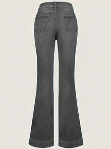 欧美风新款中腰紧身口袋多扣女士牛仔裤喇叭裤 - 灰色 - 查看 2