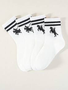 5双,1双,男女通用,小马,绅士骑马,马球元素,马球步行印花中筒袜,泡泡袜,蕾丝袜,泡泡蕾丝袜,流苏袜,婴儿必需品 - 黑色 - 查看 10