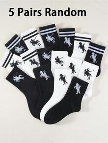 5双,1双,男女通用,小马,绅士骑马,马球元素,马球步行印花中筒袜,泡泡袜,蕾丝袜,泡泡蕾丝袜,流苏袜,婴儿必需品 - 黑色 - 查看 13