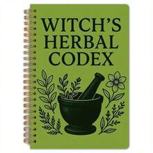 1 Witch's Herbal Notebook - Old Spiral Bound Plant Diary With Witch's Pot, Herbalist's Recipe, Plant Illustrations - Suitable For Witches - Suitable For Beginners And Experts, Witch Crafts, Witch Supplies, Mysterious Design, Suitable For Halloween - 綠色 - 查看 9