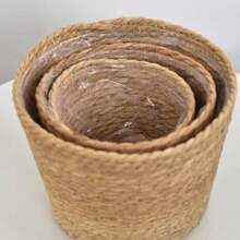1pc Handwoven Straw Planter Basket, Wicker Plant Pot Cover For Home, Living Room Decor