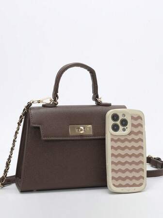 New Glossy Crocodile Pattern Women's Handbag, Large Capacity, Fashion & Elegant, Comes With Stylish Scarf, Can Be Worn As Shoulder Bag, Black