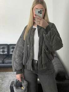 适合娇小女性的短款飞行员夹克，灰色夹克，秋冬