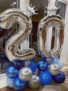 40 Inch Silver Number Balloon Large Number Aluminum Film Balloon Suitable For Birthday Party Wedding Anniversary New Year Decoration Christmas Valentine'S Day Decoration Photo Background Decoration