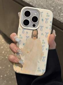 1 pieza Funda protectora de teléfono suave, a prueba de caídas y antideslizante, con textura de litchi, diseño personalizado de lazo y patrón de Dios, compatible con teléfonos Apple// - Multicolor - Ver 5