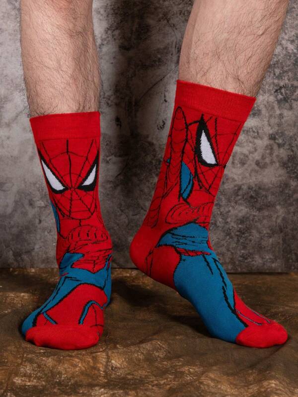 Marvel 1 Paar bequeme Herren Superhelden Socken - weich, atmungsaktiv, elastische Wadensocken, feuchtigkeitsableitend, stilvolle - perfekt als Geschenk, für Partys, Alltagstragen, legere Anlässe Spinne-Man - Venom Socken Halloween Socken