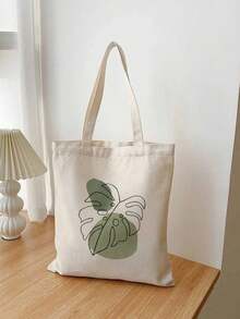 Sac de courses à motif végétal simple, sac de livre de style Ins, sac fourre-tout à motif de feuilles pour le trajet, sac de courses de style frais, sac de rangement pliable, léger et grande capacité, sac de livre de style littéraire, sac de voyage, sac de cabine - Multicolore - Voir 6