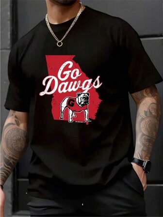 Men's Georgia Bulldogs Themed T - Shirt , Men's 220gsm New Summer Casual Crew Neck Pure Cotton Short-Sleeved T-Shirt(1 PC)