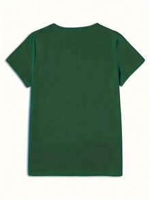 Mujer casual camiseta moderna negra/blanca estampado lazo bandera de México ajuste relajado cuello redondo manga corta primavera verano diario - Verde - Ver 2