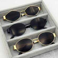 3 piezas Gafas de moda para mujer con marco metálico ovalado, nuevo accesorio decorativo de estilo callejero Y2K - Juego de 3 piezas - Ver 12