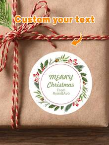 24pcs Customized Christmas Text Round Stickers, Personalized Holiday Candy Gift Bags And Envelope Labels, Customized Text Stickers, Customized 5*5cm Round Stickers, Customized Christmas Gift Packaging Labels, Specially Designed Cute & Romantic Christmas Wreath, Berry Scene Combination, Various Pattern Stickers For You To Choose, Suitable For Personalized Merry Christmas Labels - Multicolor - View 12