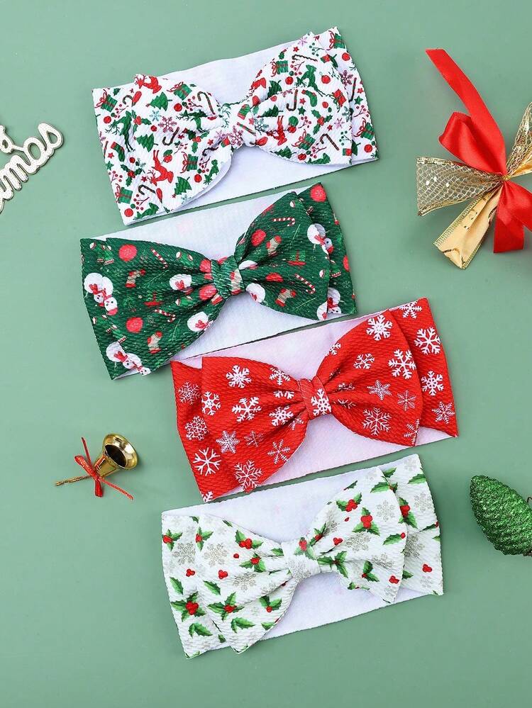 4 件圣诞头带，适合幼儿女孩，可爱雪花雪人蝴蝶结发带，适合幼儿婴儿新生儿绿色蝴蝶结发带，圣诞礼物秋冬头饰儿童婴儿发饰 - 彩色 - 查看 7