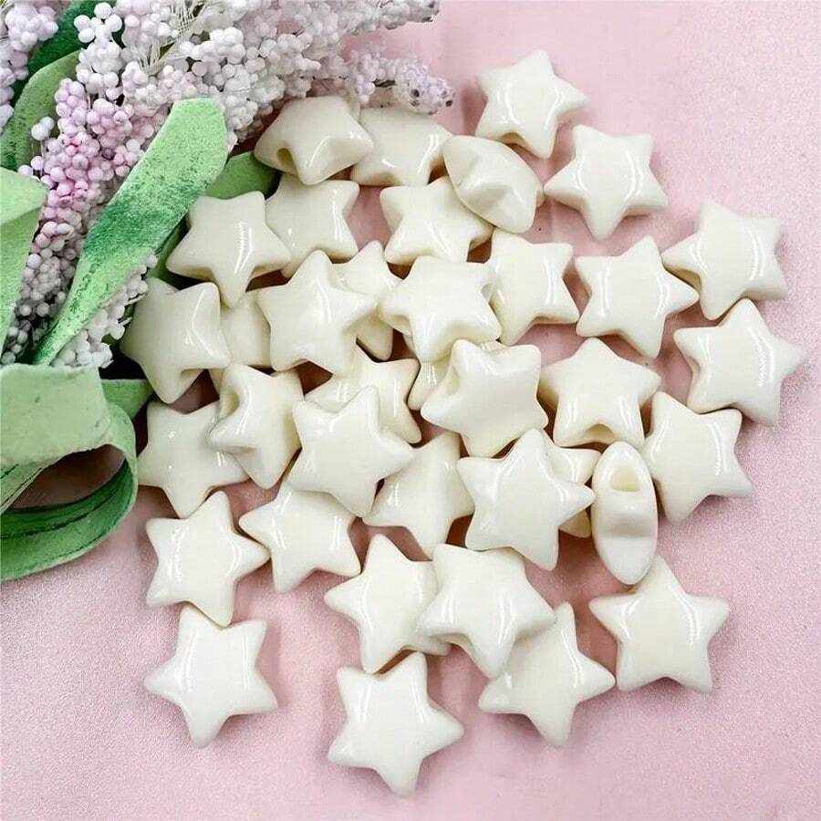 50PCS Acrylic Star Loose Beads DIY 14.9mm Pendant For Jewelry Making Accessories Materials - 米色 - 查看 1